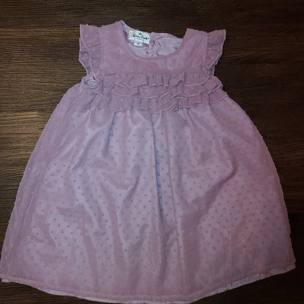 Girls Marie Nicole Boutique Size 6 XL Pink Mauve Swiss Dot Dress Like New